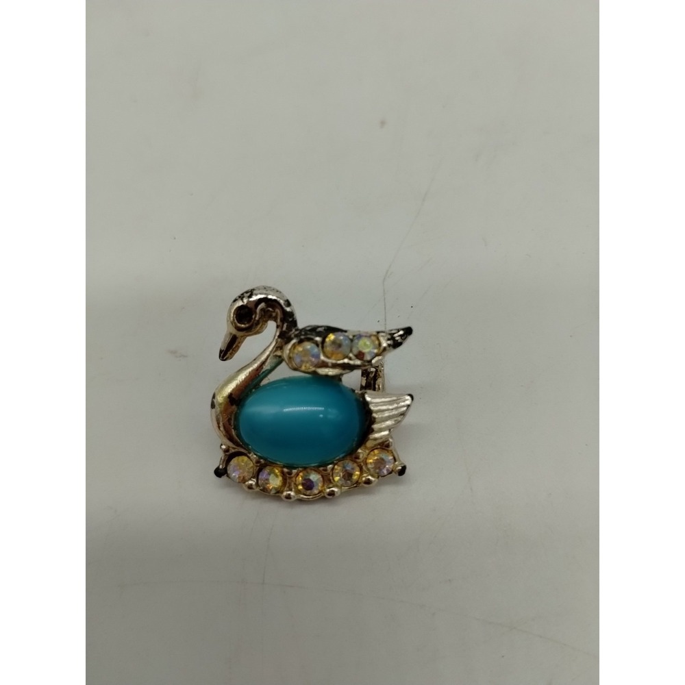 VINTAGE JELLY BELLY GLASS RHINESTONE CABOCHON DUCK SWAN PIN BROOCH